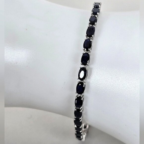 Natural Blue Sapphire 925 Sterling Silver Tennis Bracelet 7" - Picture 9 of 13